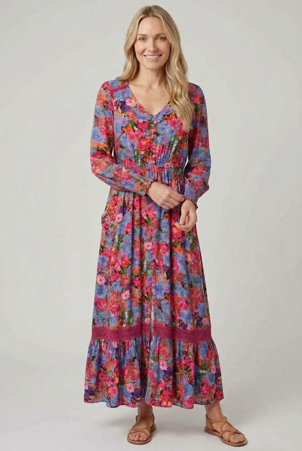 Pink | Ditsy Floral Long Sleeve Maxi Dress