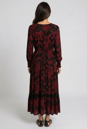 Black | Printed Long Sleeve Relaxed Maxi Dress