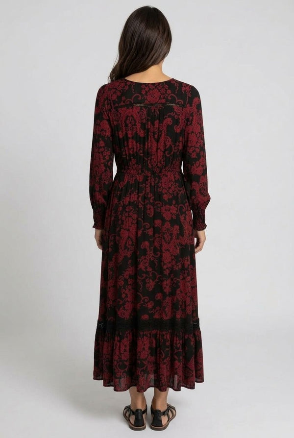 Black | Printed Long Sleeve Relaxed Maxi Dress