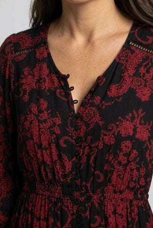Black | Printed Long Sleeve Relaxed Maxi Dress