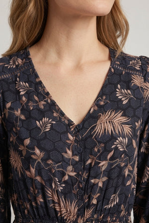Navy | Floral Print Maxi Long Sleeve Dress