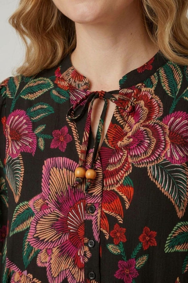 Black | Floral Relaxed 1/2 Sleeve Short Dress