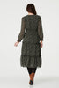 Black | Floral Tie Front Tiered Midi Dress