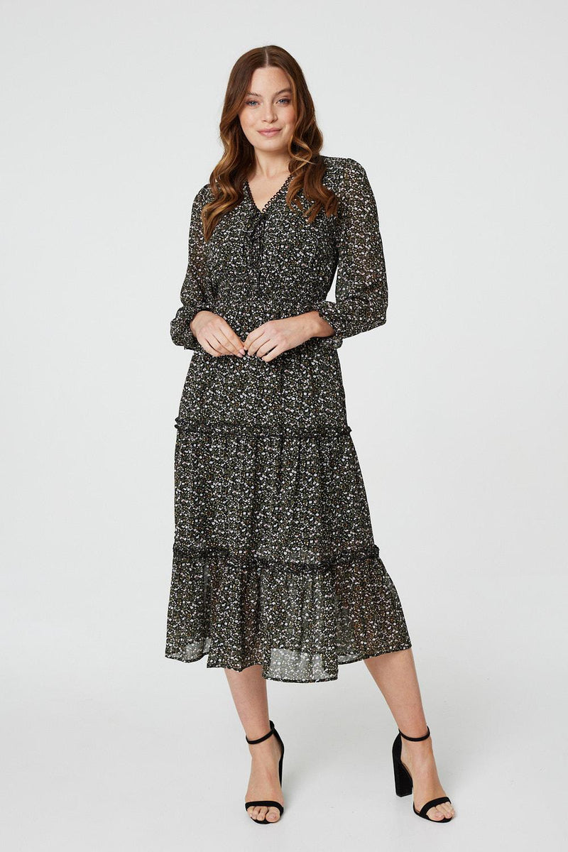 Floral tie front midi dress clearance