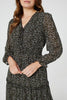 Black | Floral Tie Front Tiered Midi Dress