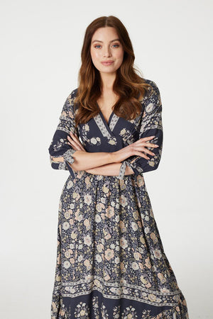 Grey | Floral Empire A-Line Maxi Dress