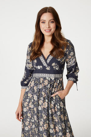 Grey | Floral Empire A-Line Maxi Dress