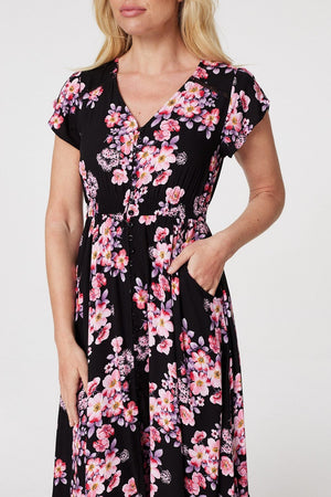 Black | Floral Lace Trimmed Maxi Dress