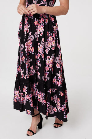 Black | Floral Lace Trimmed Maxi Dress