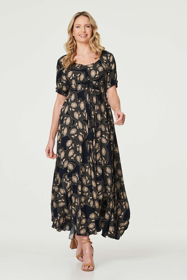 Navy | Printed Shirred Waist Maxi Dress : Model is 5'10"/178 cm and wears UK10/EU38/US6/AUS10