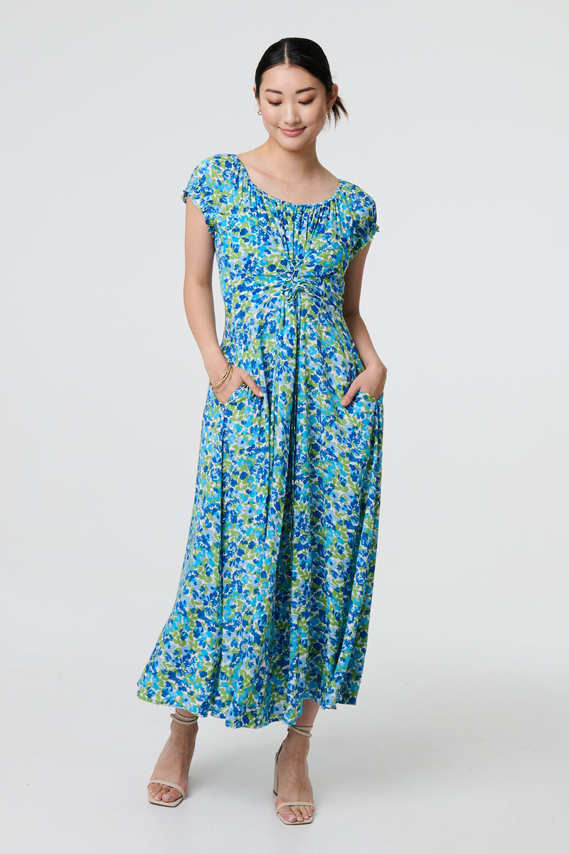 Ditsy Floral Bardot Smock Midi Dress | Izabel London Ditsy Floral Bardot Smock Midi Dress | Izabel London