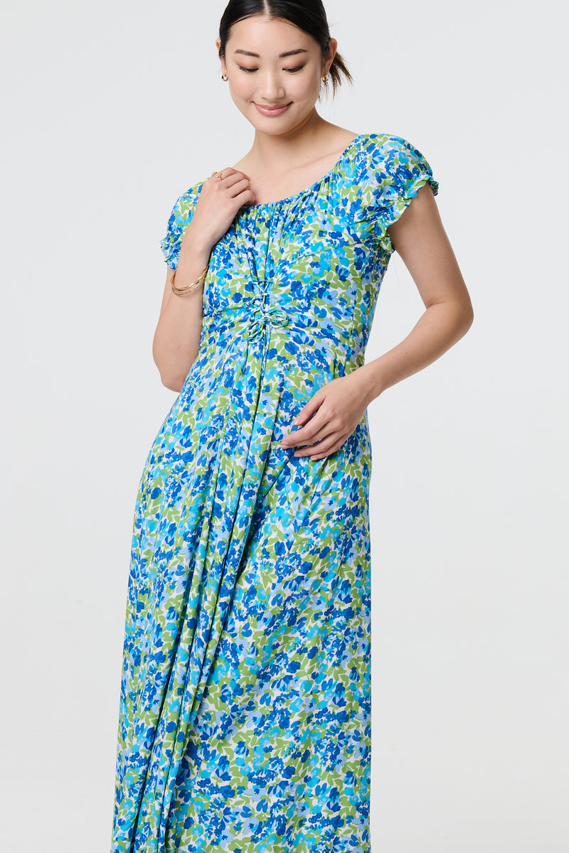 Ditsy Floral Bardot Smock Midi Dress | Izabel London Ditsy Floral Bardot Smock Midi Dress | Izabel London