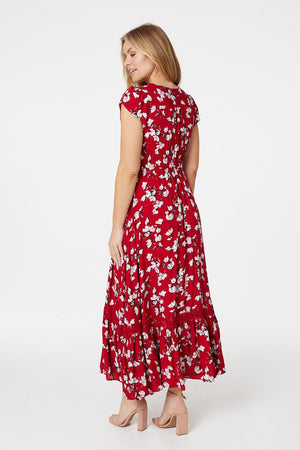 Red | Floral Button Down Maxi Dress