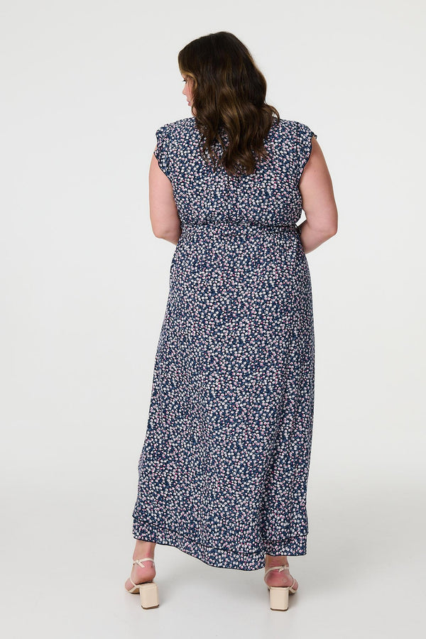Navy | Ditsy Floral Frill Hem Maxi Dress