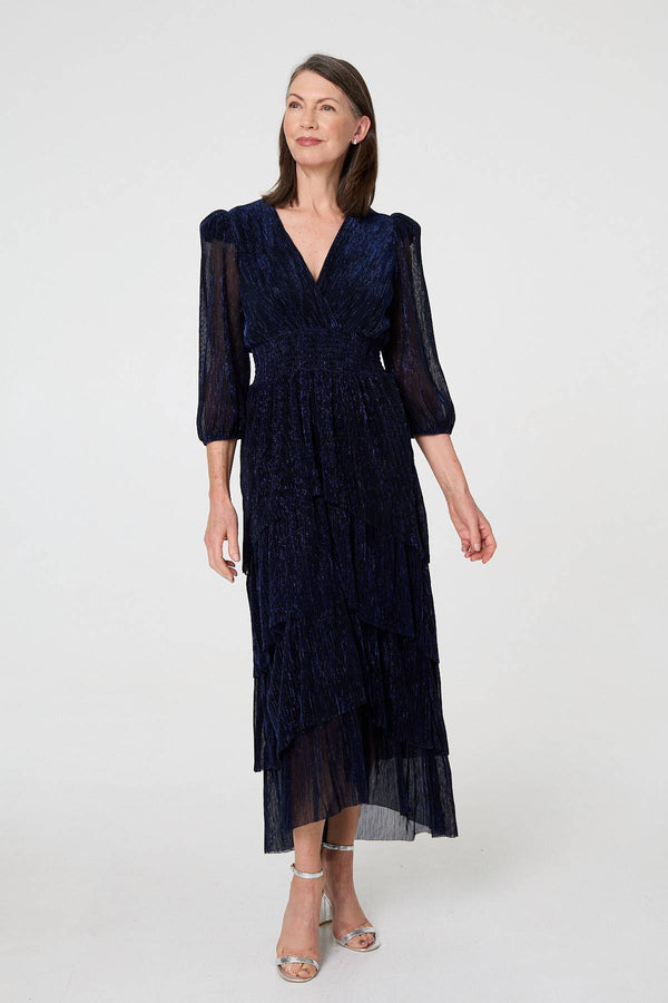 Navy | Sparkly Semi Sheer Texture Maxi Dress
