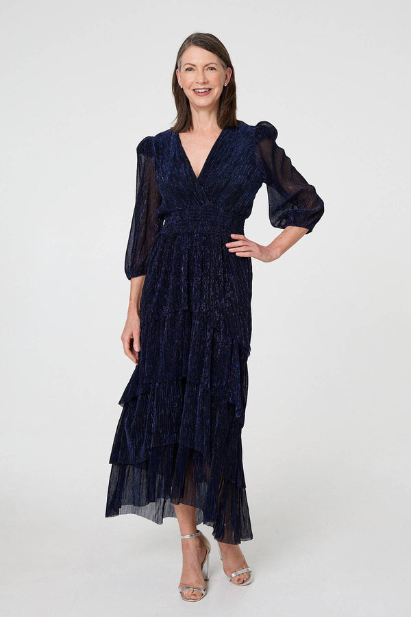 Navy | Sparkly Semi Sheer Texture Maxi Dress
