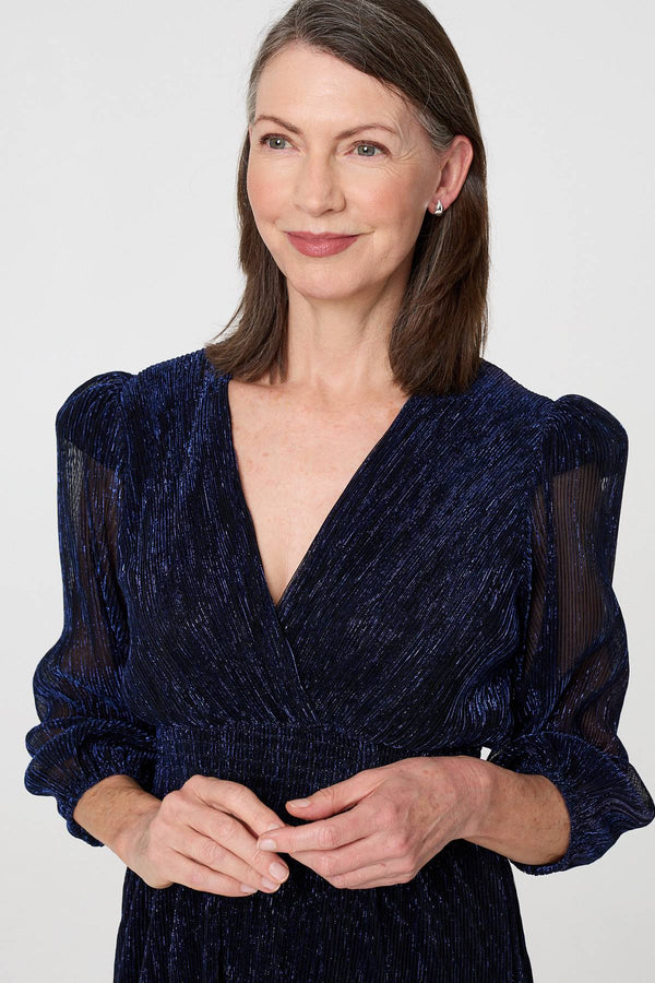 Navy | Sparkly Semi Sheer Texture Maxi Dress
