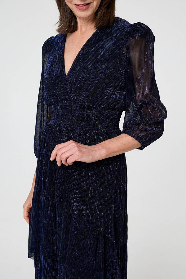 Navy | Sparkly Semi Sheer Texture Maxi Dress
