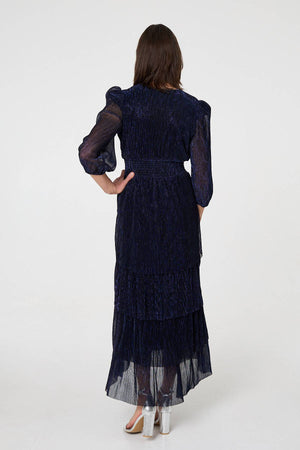 Navy | Sparkly Semi Sheer Texture Maxi Dress

