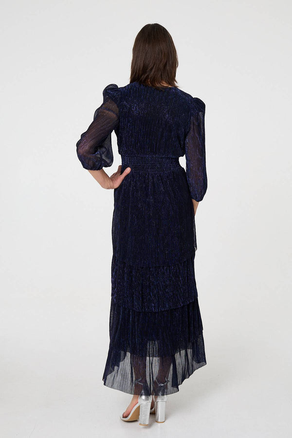 Navy | Sparkly Semi Sheer Texture Maxi Dress
