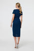 Blue | Sparkly Ruched Short Sleeve Midi Dress
