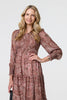 Red | Printed Empire Tiered Midi Smock Dress
