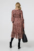 Red | Printed Empire Tiered Midi Smock Dress
