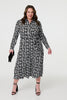 Black | Printed Tie Waist Midi Shirt Dress : Model is 5'8