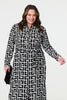 Black | Printed Tie Waist Midi Shirt Dress