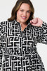 Black | Printed Tie Waist Midi Shirt Dress