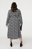 Black | Printed Tie Waist Midi Shirt Dress