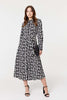 Black | Printed Tie Waist Midi Shirt Dress : Model is 5'9