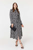 Black | Printed Tie Waist Midi Shirt Dress