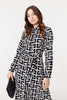 Black | Printed Tie Waist Midi Shirt Dress