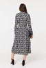 Black | Printed Tie Waist Midi Shirt Dress