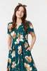Green | Floral Lace Trim A-Line Midi Dress