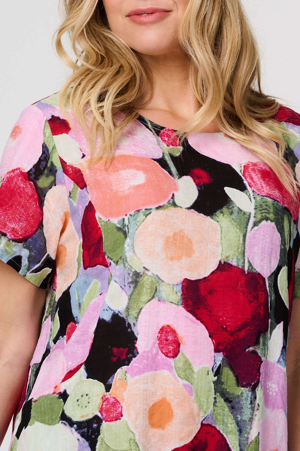 Red | Abstract Relaxed Short Shift Dress
