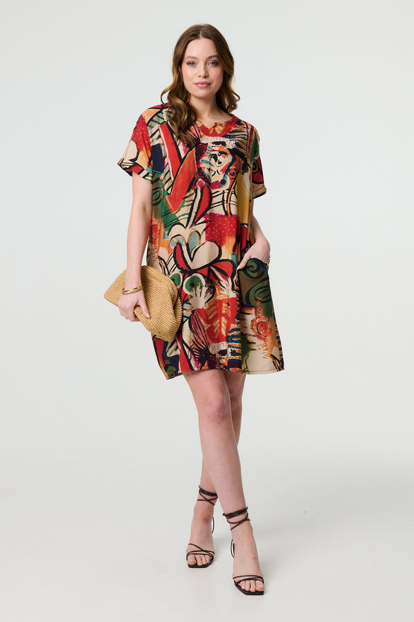 Orange | Abstract Print Relaxed Short Shift Dress
