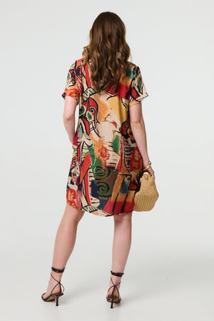 Orange | Abstract Print Relaxed Short Shift Dress
