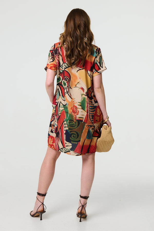 Orange | Abstract Print Relaxed Short Shift Dress
