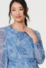 Blue | Feather Print Sheer Layered Maxi Dress

