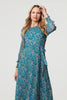 Teal | Printed Tie Waist Layered Midi Dress
