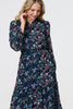 Navy | Floral Print Semi Sheer Midi Dress
