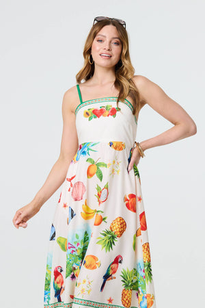 Green | Border Print Cami Strap Midi Dress
