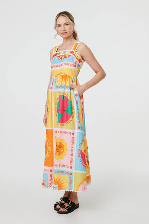 Orange | Patchwork Print Sleeveless Maxi Dress
