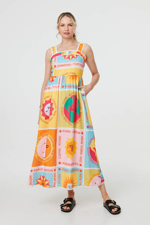 Orange | Patchwork Print Sleeveless Maxi Dress
