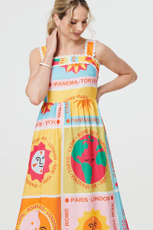 Orange | Patchwork Print Sleeveless Maxi Dress
