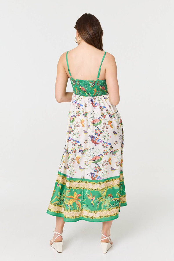 Green | Tropical Print Cami Strap Midi Dress
