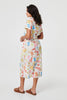White | Abstract Tie Waist Midi Shirt Dress
