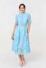 Blue | Floral Lace Cut Out Frilled Trim Midi Dress